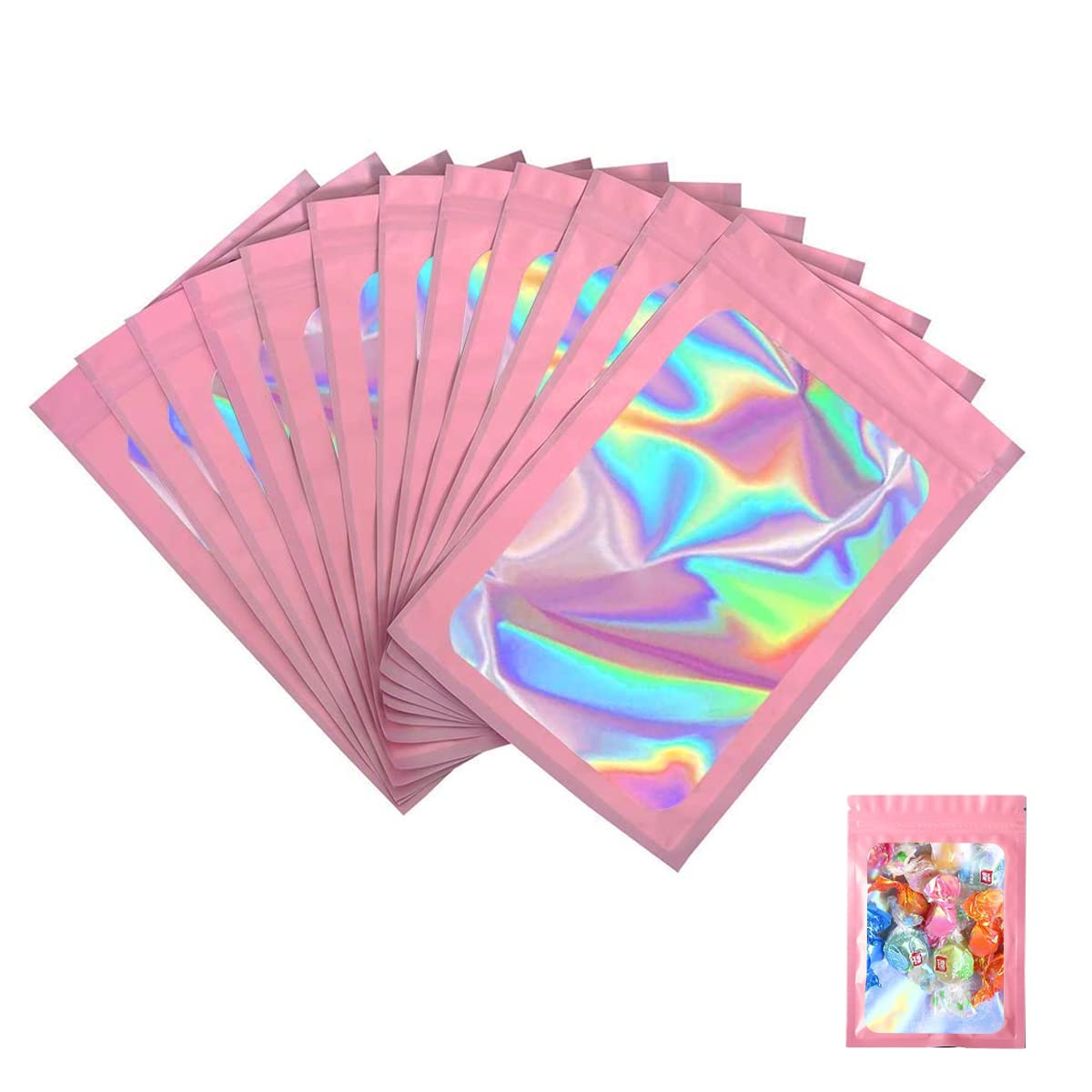 HASTHIP 100 Pcs Smell Proof Mylar Bags, Chocolate Bags Candy Bags Treat Bag Cookie Bags, Resealable Multifunctional Bags for Storing Food, Jewellery and Hardware (Pink, 10x18cm) HASTHIP 100 Pcs Smell Proof Mylar Bags, Chocolate Bags Candy Bags Treat Bag Cookie Bags, Resealable Multifunctional Bags for Storing Food, Jewellery and Hardware (Pink, 10x18cm)